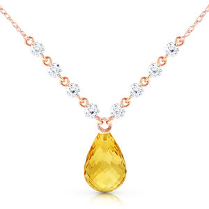 14K. SOLID GOLD NECKLACE WITH DIAMONDS & CITRINE (Rose Gold)